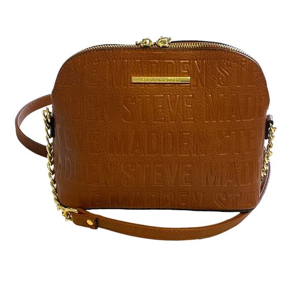 Steve Madden Handbags - Steve Madden Cognac Brown Dome B MAGGIE Crossbody Women's Faux Leather Chain Bag